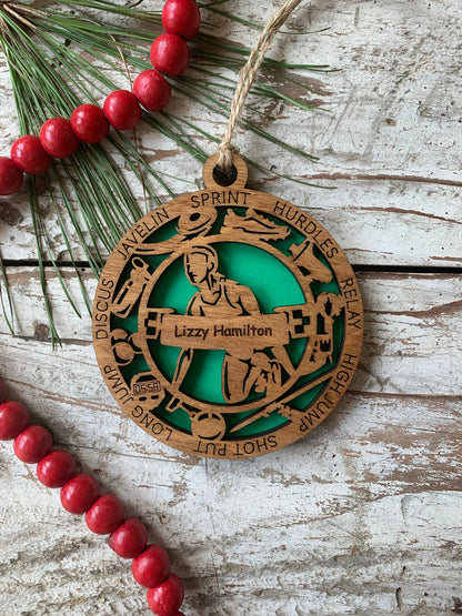 Personalized Track Boy or Girl Christmas Tree Ornament | High School Track & Field Team Gift | Custom Runner| Shot Put | High Jump | Discus