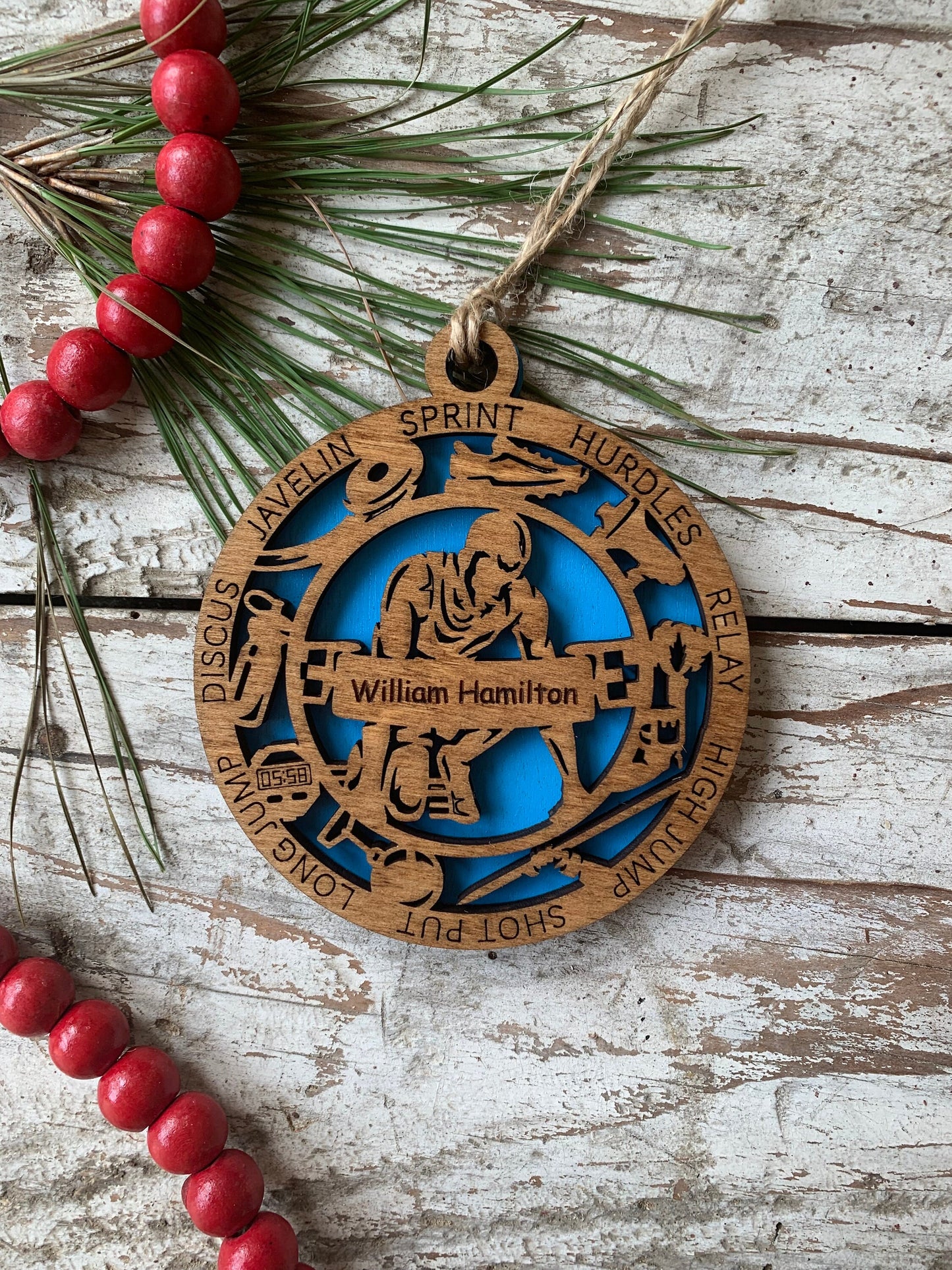 Personalized Track Boy or Girl Christmas Tree Ornament | High School Track & Field Team Gift | Custom Runner| Shot Put | High Jump | Discus