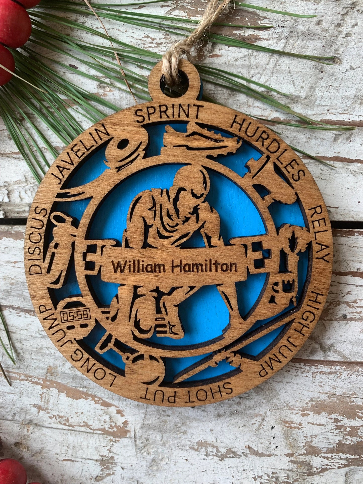 Personalized Track Boy or Girl Christmas Tree Ornament | High School Track & Field Team Gift | Custom Runner| Shot Put | High Jump | Discus