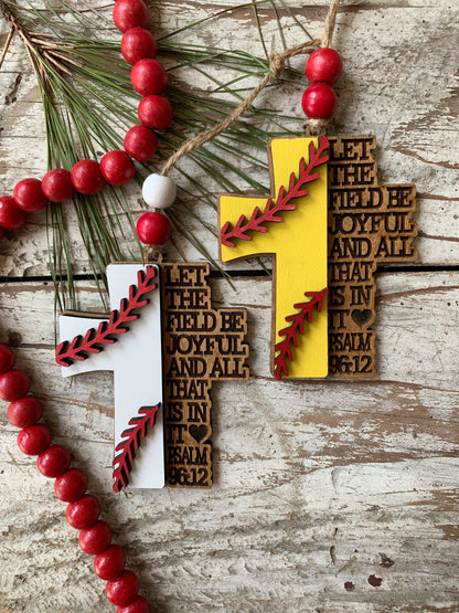 Religious Baseball Christmas Tree Ornament | Psalm 96:12 | Baseball Cross | Gift for Baseball Player | Christian Baseball Ornament