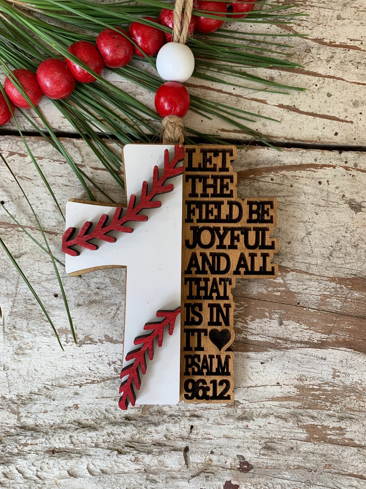 Religious Softball Christmas Tree Ornament | Psalm 96:12 | Softball Cross | Gift for Softball Player | Christian Softball Ornament