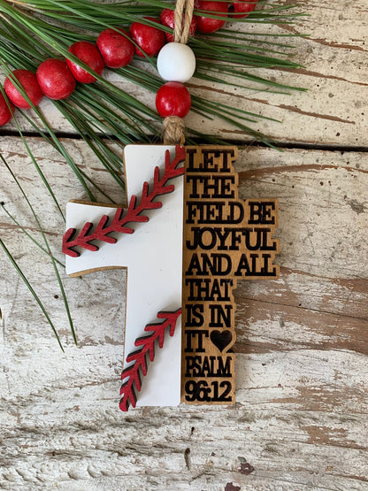 Religious Softball Christmas Tree Ornament | Psalm 96:12 | Softball Cross | Gift for Softball Player | Christian Softball Ornament