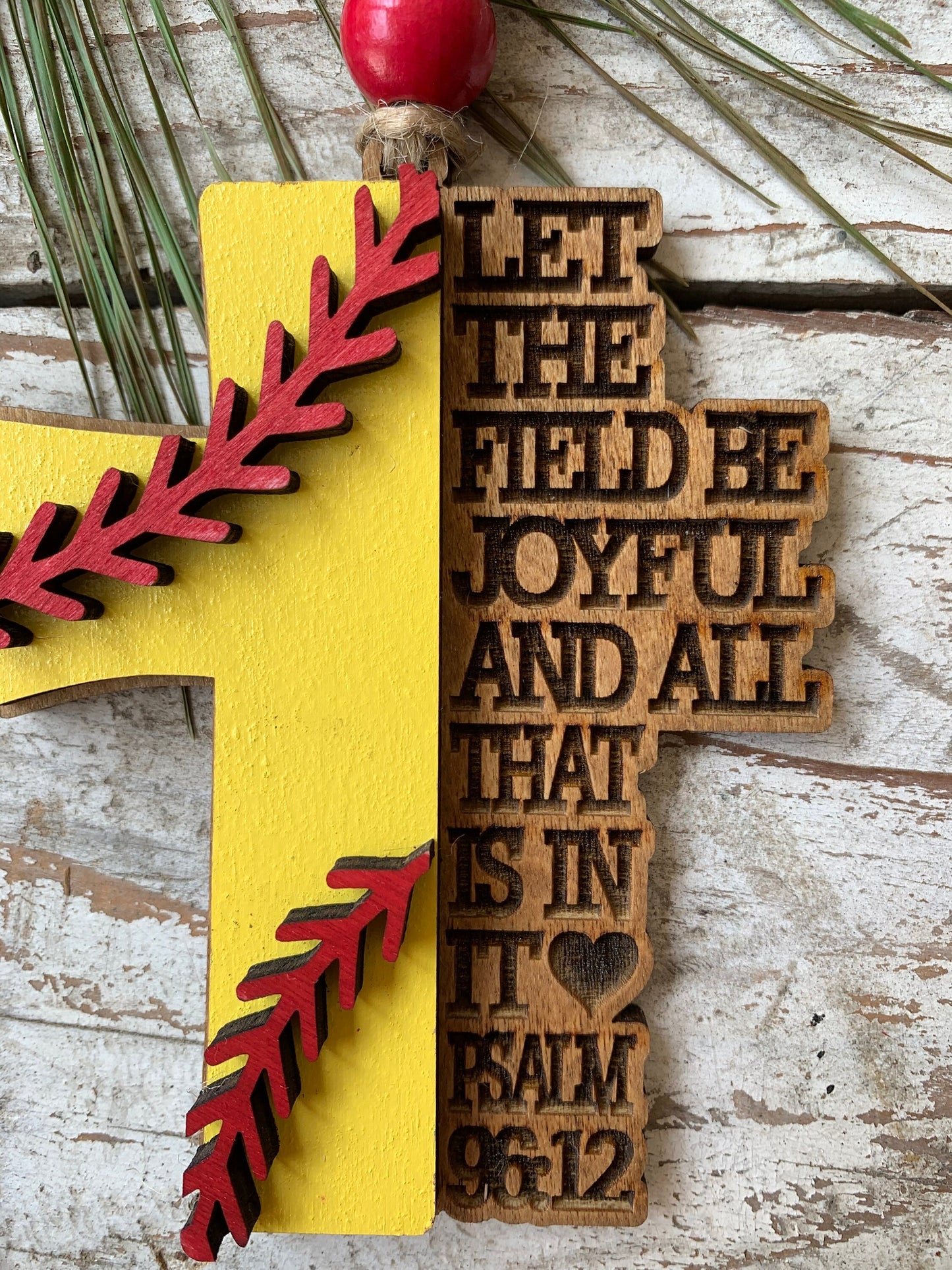 Religious Softball Christmas Tree Ornament | Psalm 96:12 | Softball Cross | Gift for Softball Player | Christian Softball Ornament