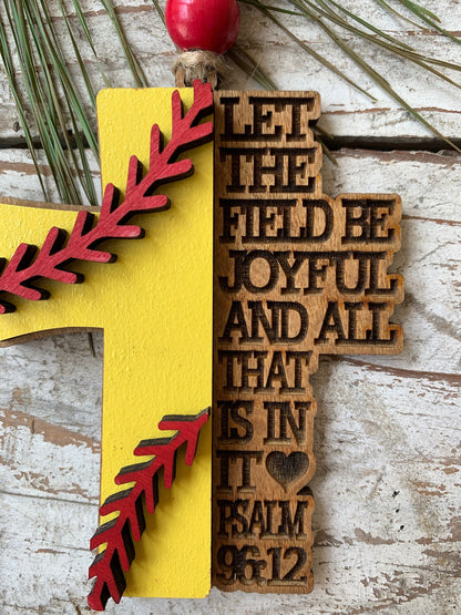 Religious Softball Christmas Tree Ornament | Psalm 96:12 | Softball Cross | Gift for Softball Player | Christian Softball Ornament
