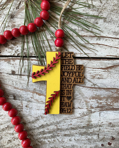 Religious Softball Christmas Tree Ornament | Psalm 96:12 | Softball Cross | Gift for Softball Player | Christian Softball Ornament