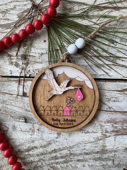 Personalized  Stork Baby Delivery Christmas Tree Ornament | Pregnancy Ornament | Gift for Expecting Parents | Baby Shower Gift Pregnant 2026