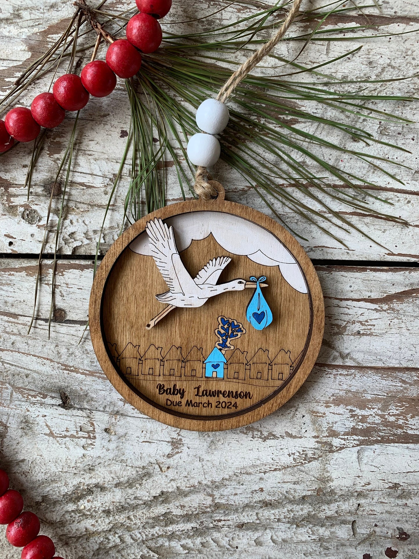 Personalized  Stork Baby Delivery Christmas Tree Ornament | Pregnancy Ornament | Gift for Expecting Parents | Baby Shower Gift Pregnant 2026