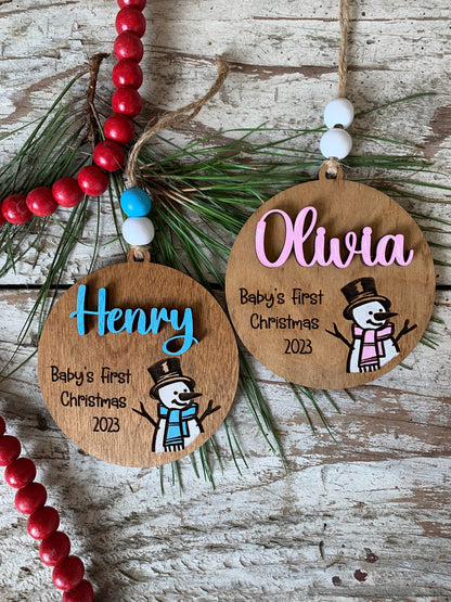 2026 Personalized Baby’s First Christmas Ornament with Snowman | New Baby Ornament | Newborn Keepsake | New Mom Gift | Babys First