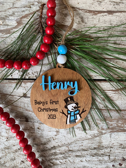 2026 Personalized Baby’s First Christmas Ornament with Snowman | New Baby Ornament | Newborn Keepsake | New Mom Gift | Babys First