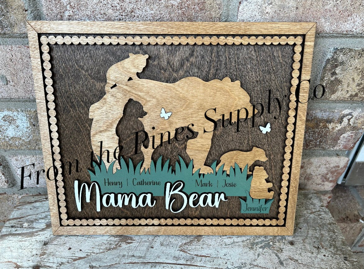 Personalized Mama Bear with Kids Names Sign | Custom Mothers Day Gift for Mom of up to 5 Cubs | Personalized Gift for Mother | Gift from Son