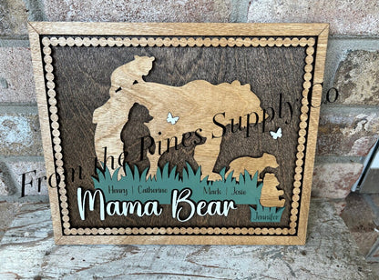 Personalized Mama Bear with Kids Names Sign | Custom Mothers Day Gift for Mom of up to 5 Cubs | Personalized Gift for Mother | Gift from Son