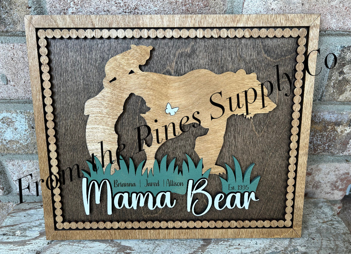 Personalized Mama Bear with Kids Names Sign | Custom Mothers Day Gift for Mom of up to 5 Cubs | Personalized Gift for Mother | Gift from Son