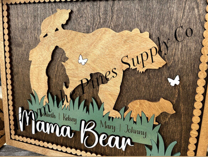 Personalized Mama Bear with Kids Names Sign | Custom Mothers Day Gift for Mom of up to 5 Cubs | Personalized Gift for Mother | Gift from Son