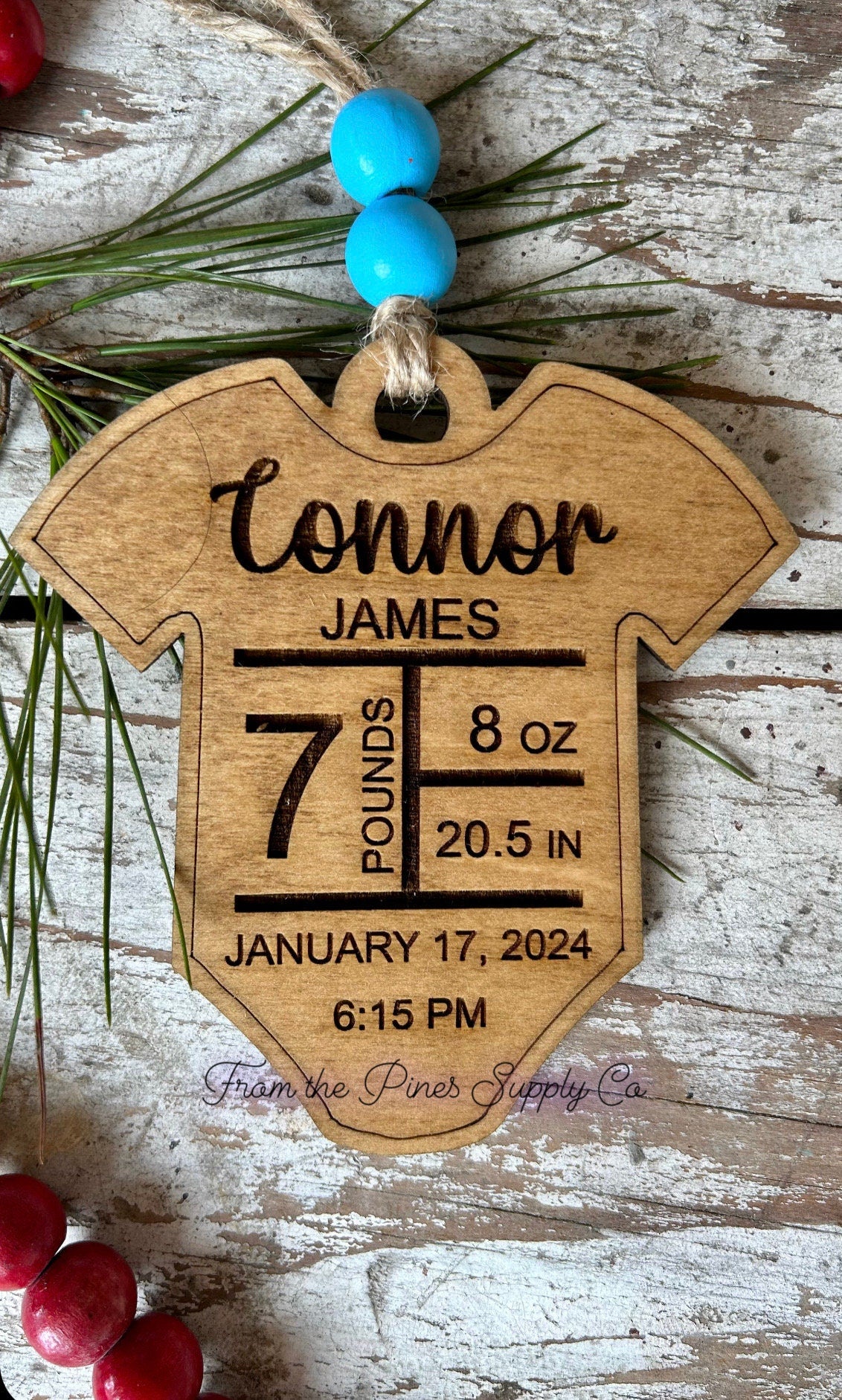 Personalized Onesie Baby’s First Christmas Ornament | Birth Stats Ornament | Newborn Keepsake | New Mom Gift | Baby Announcement