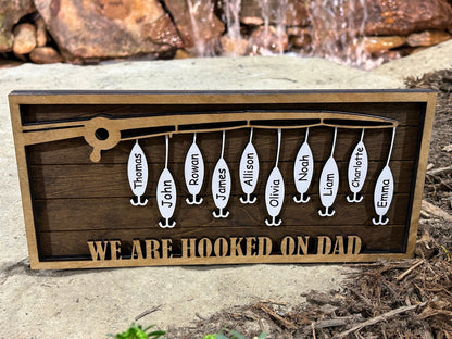 Personalized Dad or Grandpa Fishing Sign | Dads Keepers Fish Hanging Wooden Sign | Hooked on Dad | Grandchildren Sign | Fathers Day Gift