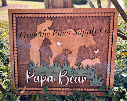 Papa Bear with Kids Names Sign | Custom Fathers Day Gift for Dad of up to 5 Cubs | Personalized Gift for Father