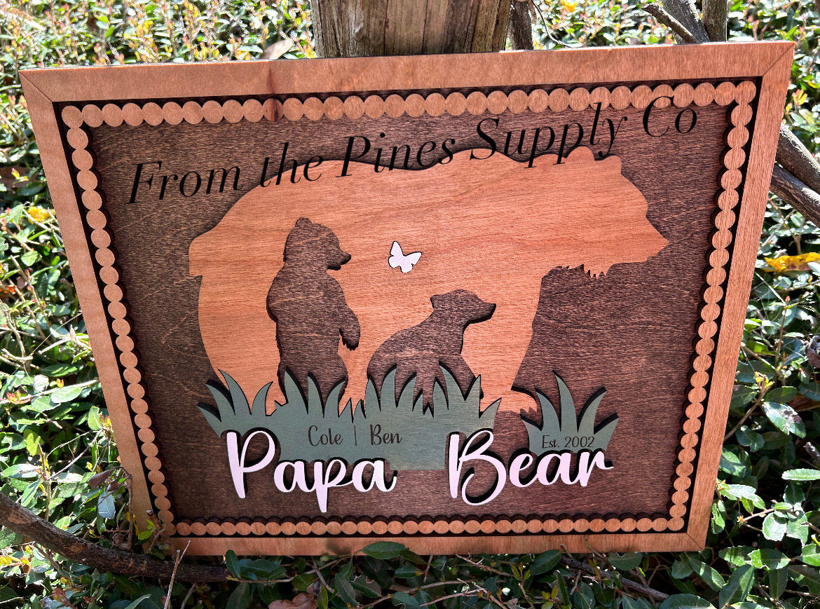 Papa Bear with Kids Names Sign | Custom Fathers Day Gift for Dad of up to 5 Cubs | Personalized Gift for Father
