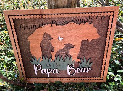 Papa Bear with Kids Names Sign | Custom Fathers Day Gift for Dad of up to 5 Cubs | Personalized Gift for Father