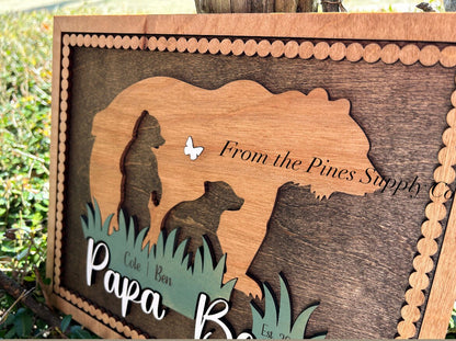 Papa Bear with Kids Names Sign | Custom Fathers Day Gift for Dad of up to 5 Cubs | Personalized Gift for Father