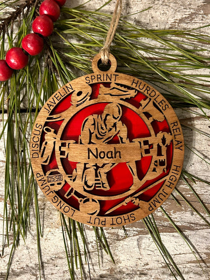 Personalized Track Boy or Girl Christmas Tree Ornament | High School Track & Field Team Gift | Custom Runner| Shot Put | High Jump | Discus