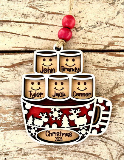 Personalized Hot Cocoa Family Christmas Tree Ornament | Hot Chocolate Marshmallow Family Ornament | Family Christmas Ornament | Family Gift