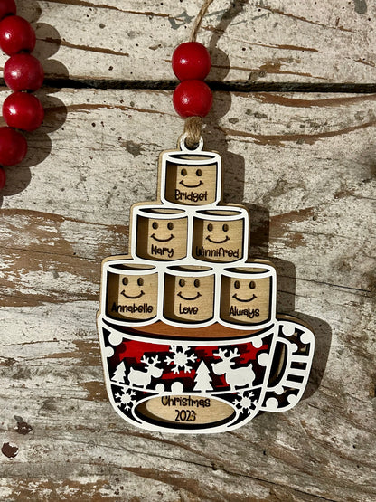 Personalized Hot Cocoa Family Christmas Tree Ornament | Hot Chocolate Marshmallow Family Ornament | Family Christmas Ornament | Family Gift