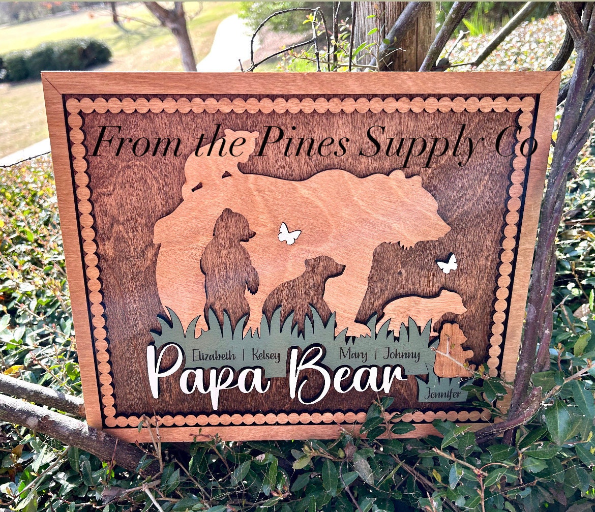 Papa Bear with Kids Names Sign | Custom Fathers Day Gift for Dad of up to 5 Cubs | Personalized Gift for Father
