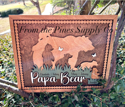 Papa Bear with Kids Names Sign | Custom Fathers Day Gift for Dad of up to 5 Cubs | Personalized Gift for Father