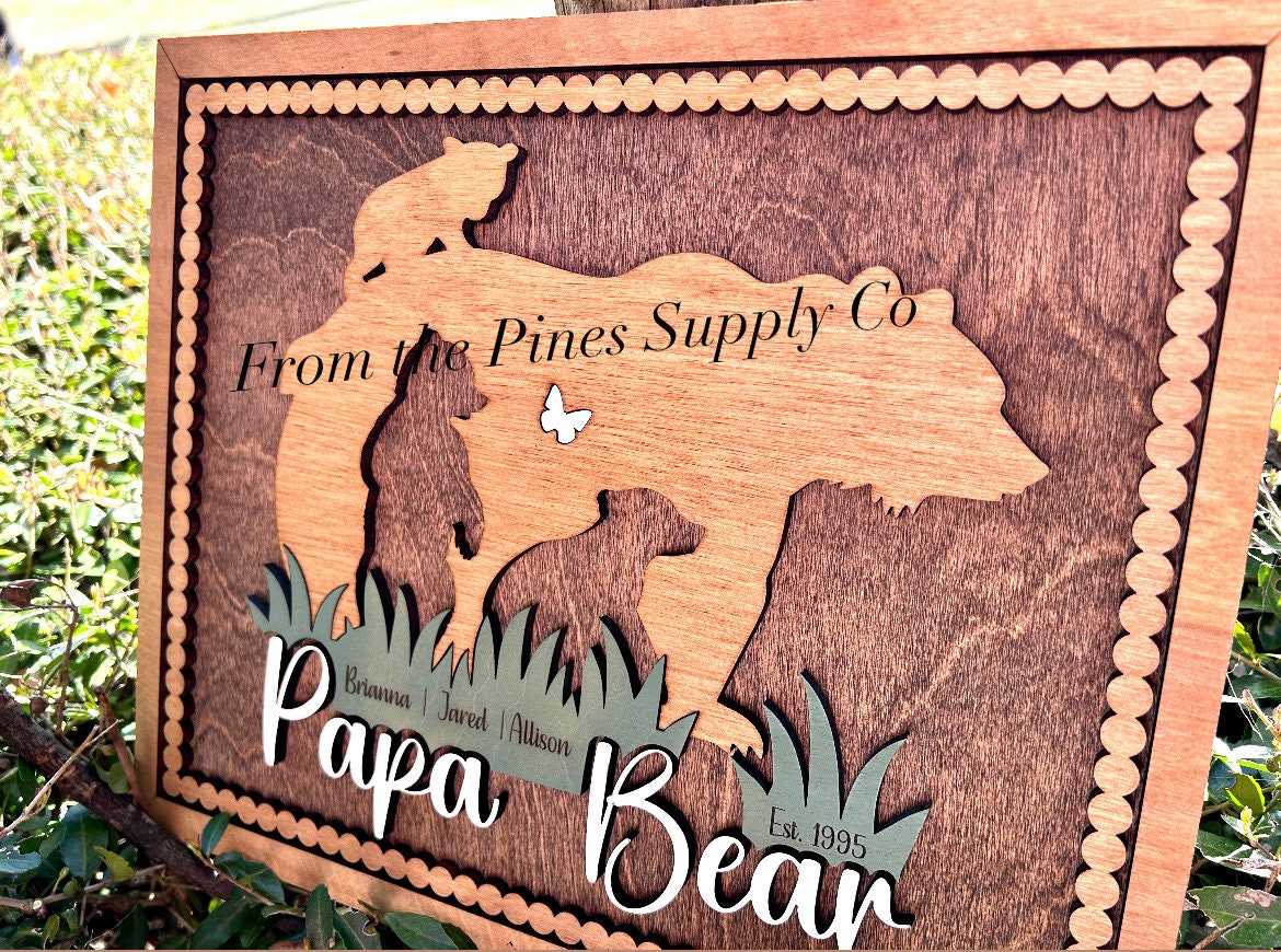 Papa Bear with Kids Names Sign | Custom Fathers Day Gift for Dad of up to 5 Cubs | Personalized Gift for Father