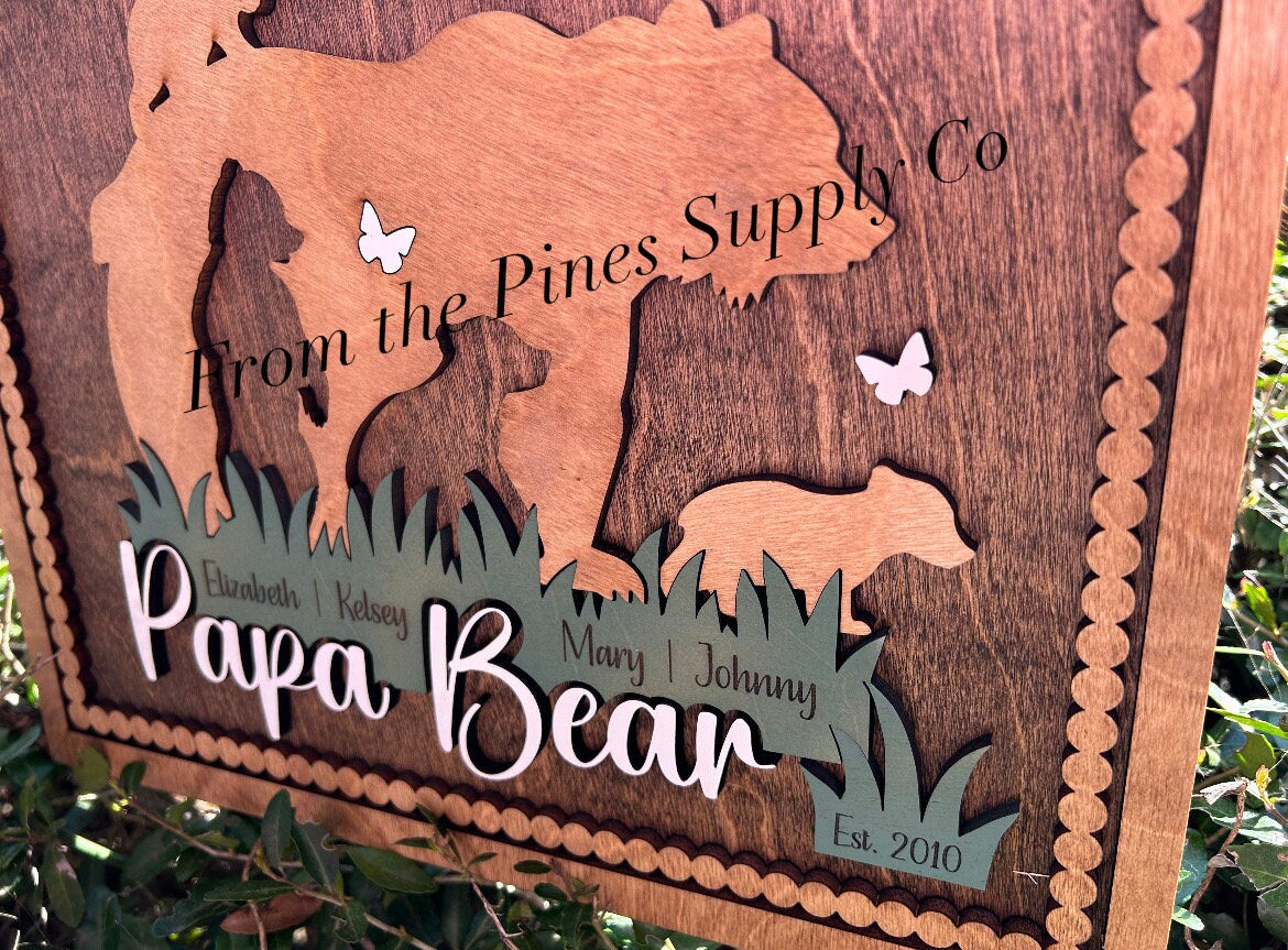 Papa Bear with Kids Names Sign | Custom Fathers Day Gift for Dad of up to 5 Cubs | Personalized Gift for Father