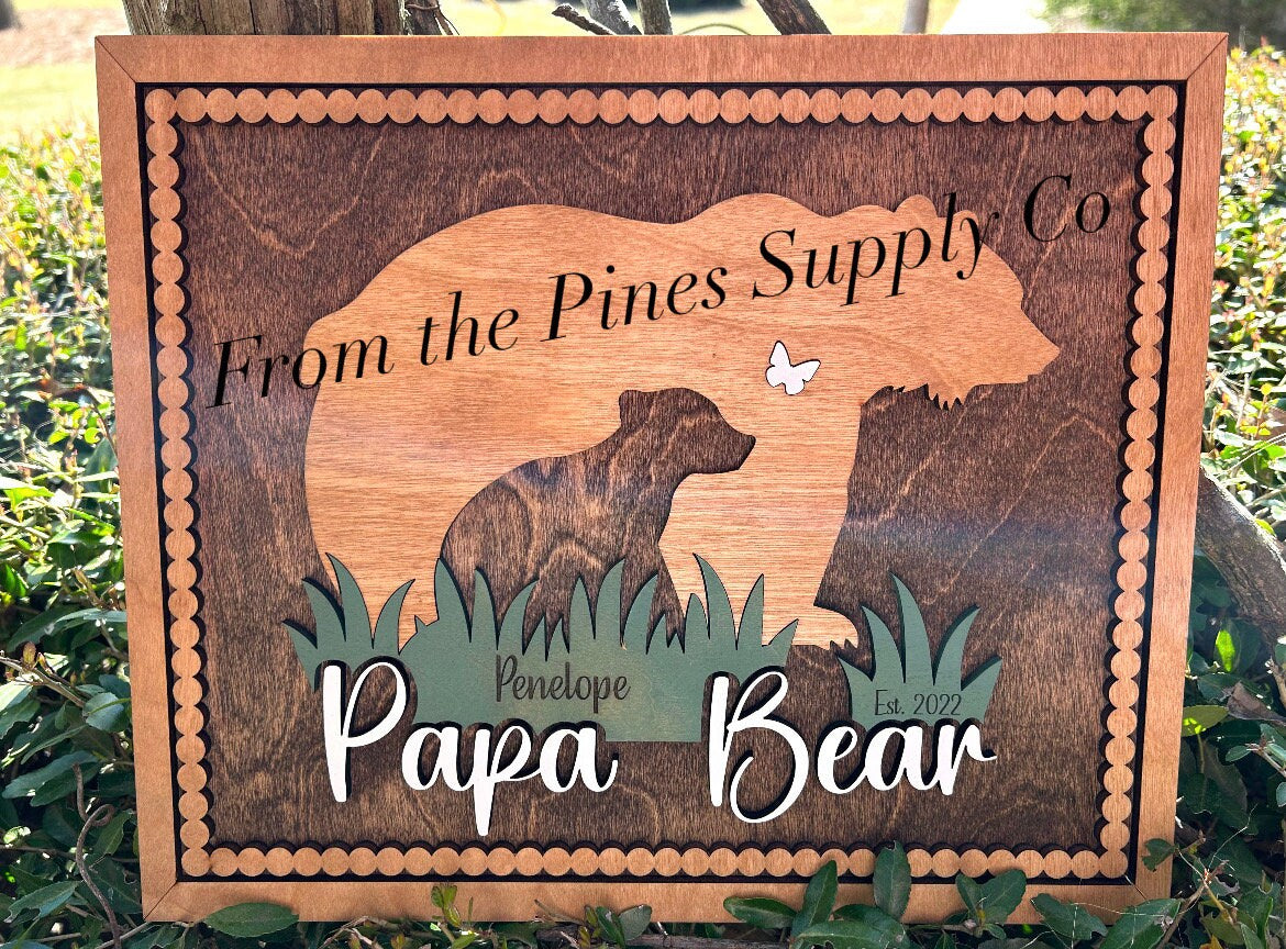 Papa Bear with Kids Names Sign | Custom Fathers Day Gift for Dad of up to 5 Cubs | Personalized Gift for Father