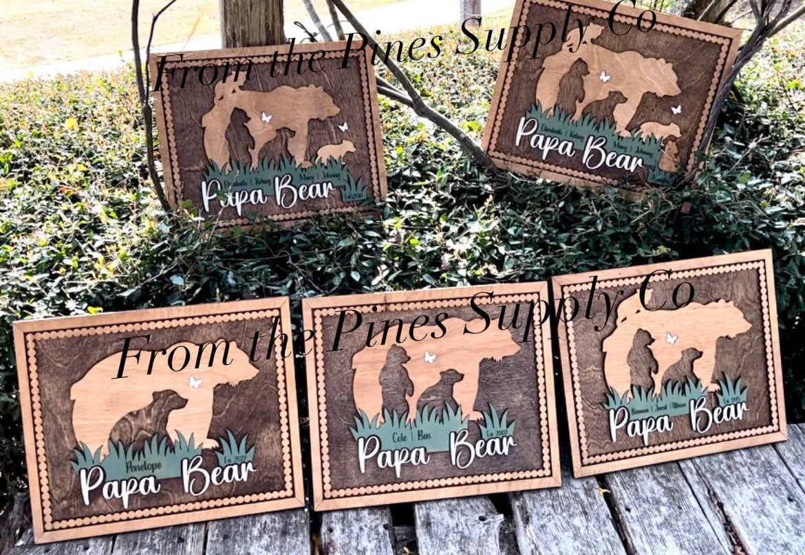 Papa Bear with Kids Names Sign | Custom Fathers Day Gift for Dad of up to 5 Cubs | Personalized Gift for Father