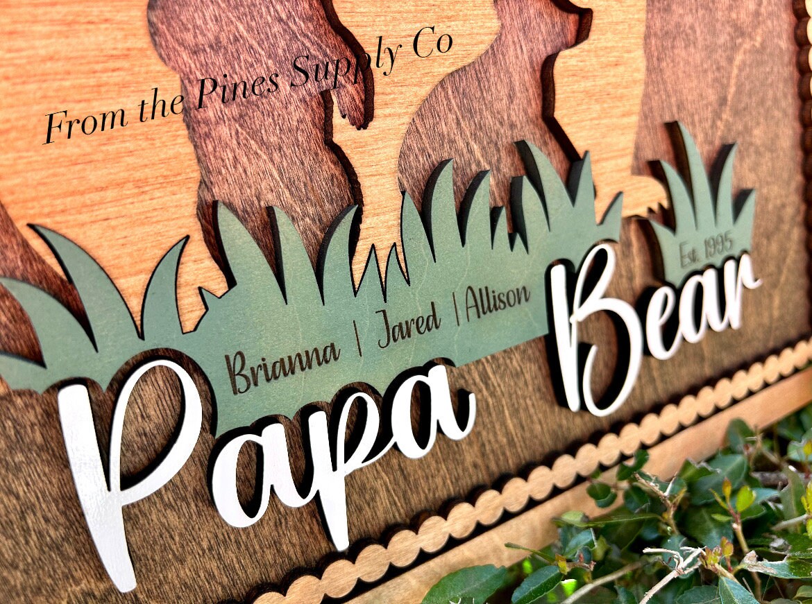 Papa Bear with Kids Names Sign | Custom Fathers Day Gift for Dad of up to 5 Cubs | Personalized Gift for Father