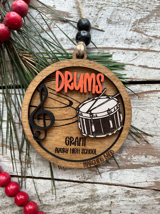 Personalized Drums Marching Band Christmas Tree Ornament | Quints | Bassline | Snare Drum Custom Band Gift | Gift for Band Director