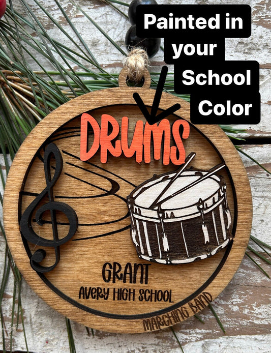 Personalized Drums Marching Band Christmas Tree Ornament | Quints | Bassline | Snare Drum Custom Band Gift | Gift for Band Director