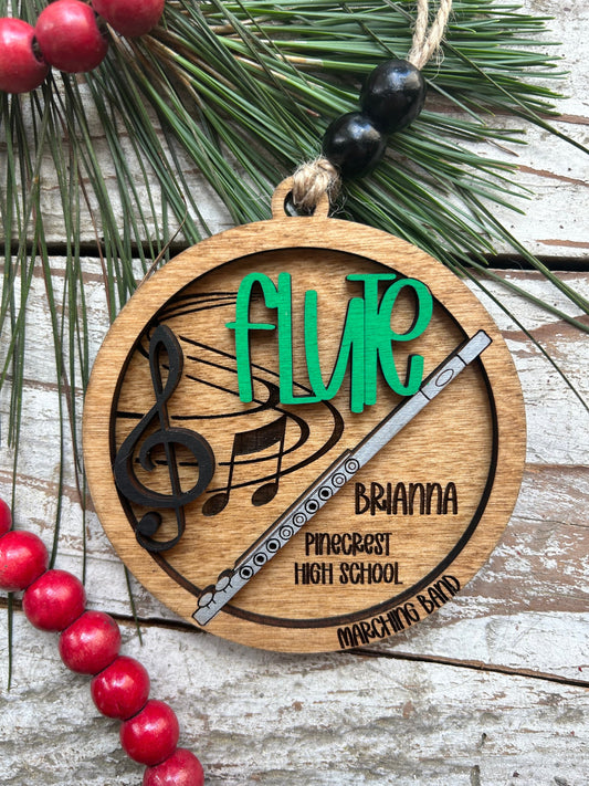Personalized Flute Marching Band Christmas Tree Ornament | Music Instrument Ornament | Piccolo Custom Band Gift | Gift for Band Director