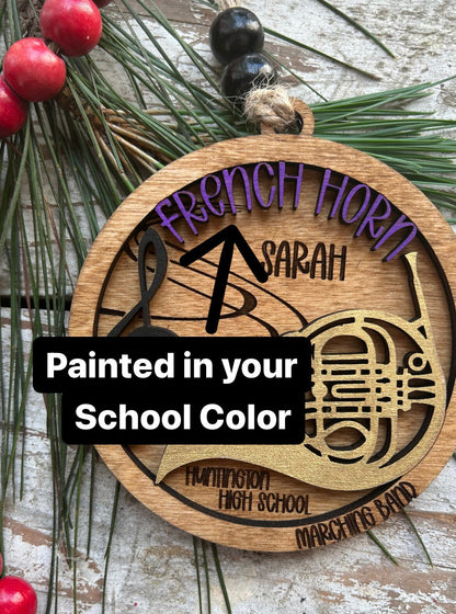 Personalized French Horn Concert Band Christmas Tree Ornament | Brass Music Instrument Ornament | Custom Band Gift | Gift for Band Director