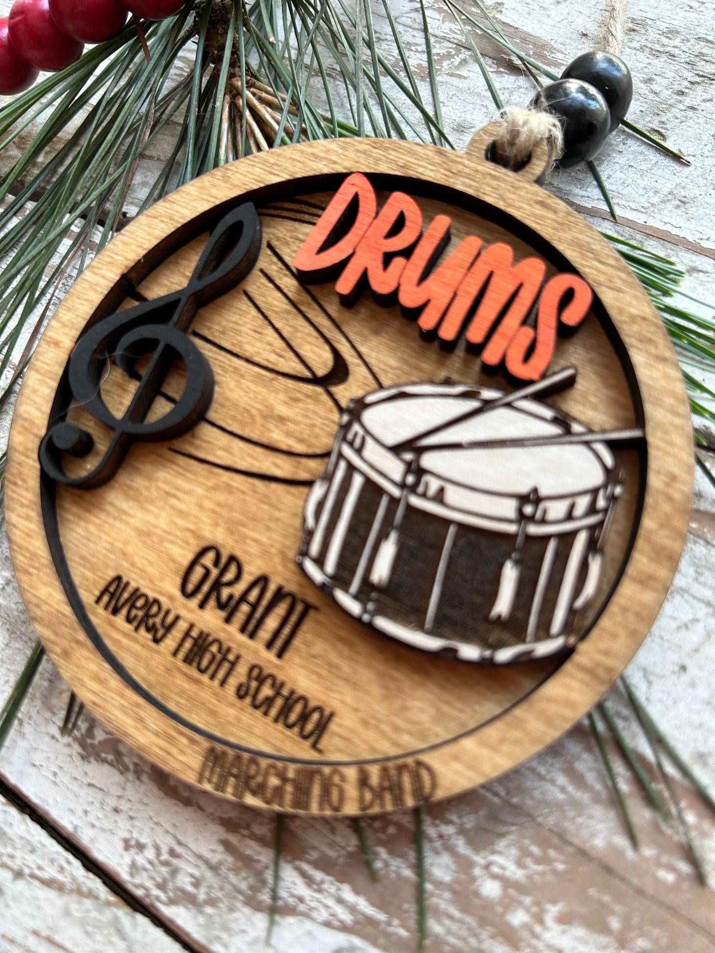 Personalized Drums Marching Band Christmas Tree Ornament | Quints | Bassline | Snare Drum Custom Band Gift | Gift for Band Director