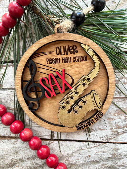 Personalized Saxophone Marching Band Christmas Tree Ornament | Brass Music Instrument Ornament | Custom Sax Gift | Gift for Band Director