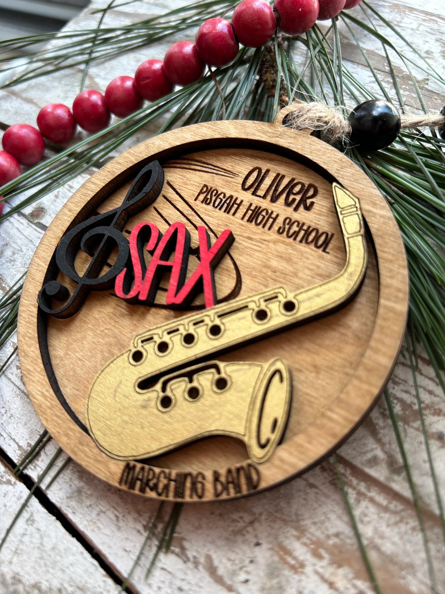 Personalized Saxophone Marching Band Christmas Tree Ornament | Brass Music Instrument Ornament | Custom Sax Gift | Gift for Band Director