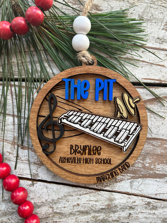 Personalized Pit Marching Band Christmas Tree Ornament | Percussion Xylophone | Triangle | The Pit Custom Band Gift | Gift for Band Director