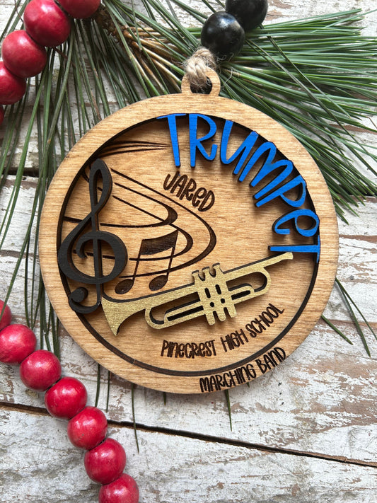 Personalized Trumpet Marching Band Christmas Tree Ornament | Brass Music Instrument Ornament | Custom Band Gift | Gift for Band Director