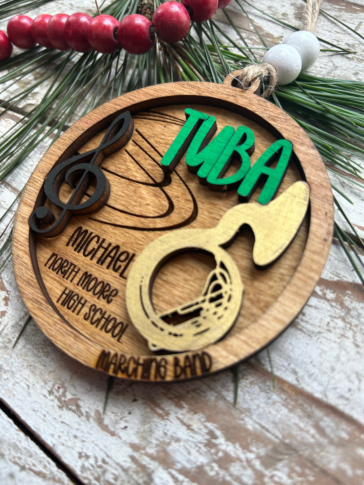 Personalized Tuba Marching Band Christmas Tree Ornament | Brass Music Instrument Ornament | Custom Band Gift | Gift for Band Director