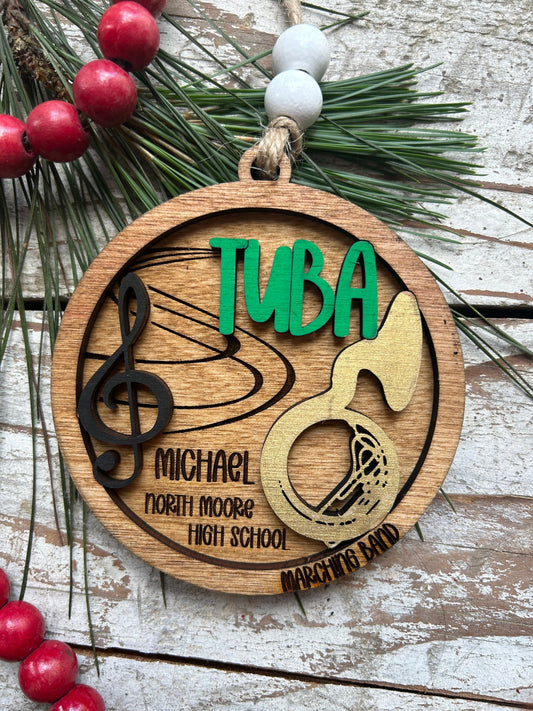 Personalized Tuba Marching Band Christmas Tree Ornament | Brass Music Instrument Ornament | Custom Band Gift | Gift for Band Director