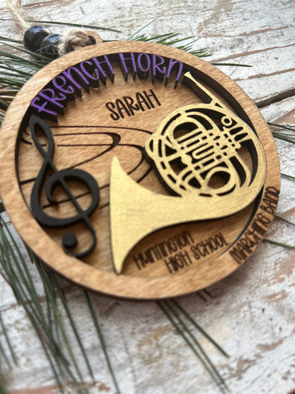 Personalized French Horn Concert Band Christmas Tree Ornament | Brass Music Instrument Ornament | Custom Band Gift | Gift for Band Director
