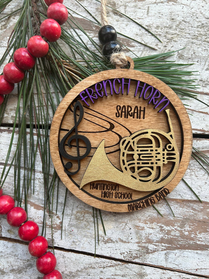 Personalized French Horn Concert Band Christmas Tree Ornament | Brass Music Instrument Ornament | Custom Band Gift | Gift for Band Director
