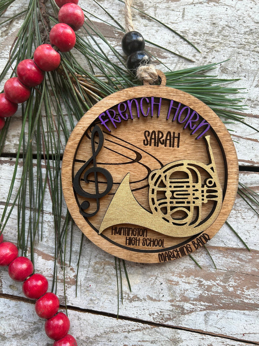 Personalized French Horn Concert Band Christmas Tree Ornament | Brass Music Instrument Ornament | Custom Band Gift | Gift for Band Director