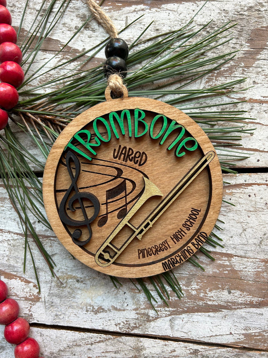 Personalized Trombone Marching Band Christmas Tree Ornament | Brass Music Instrument Ornament | Custom Band Gift | Gift for Band Director