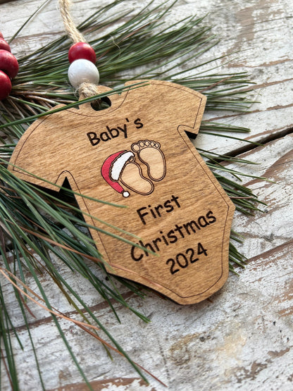 2026 Onesie Baby’s First Christmas Ornament | Newborn Keepsake | New Mom Gift | Baby Announcement | Baby foot prints with Santa Hat