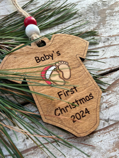 2026 Onesie Baby’s First Christmas Ornament | Newborn Keepsake | New Mom Gift | Baby Announcement | Baby foot prints with Santa Hat